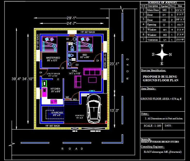 30'x40' Residential House CAD Drawing Free Download